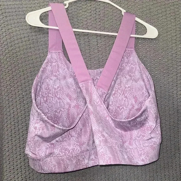 Zelos Purple White Snake Print Medium Impact Cross-back Sports Bra - Picture 4 of 7